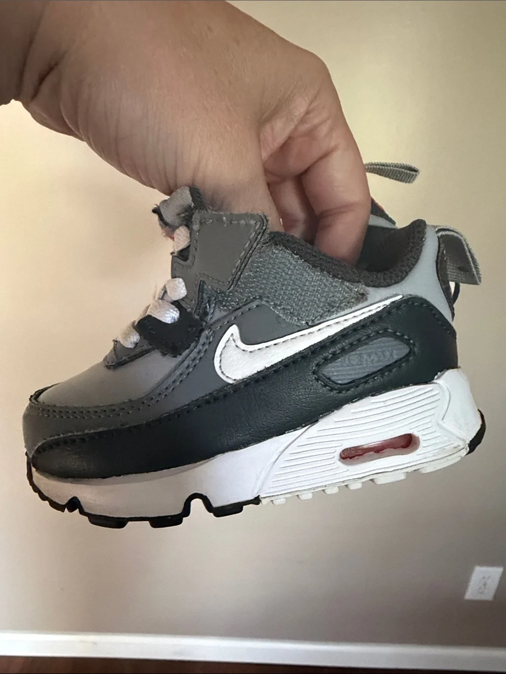 Nike Kids Gray, White & Black Sneakers with Orange Logo- easy on!